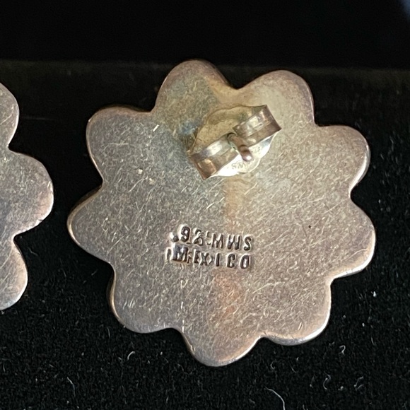 VINTAGE SIGNED MWS 925 STERLING SILVER MEXICO SUNFLOWER STUD EARRINGS - Picture 6 of 9